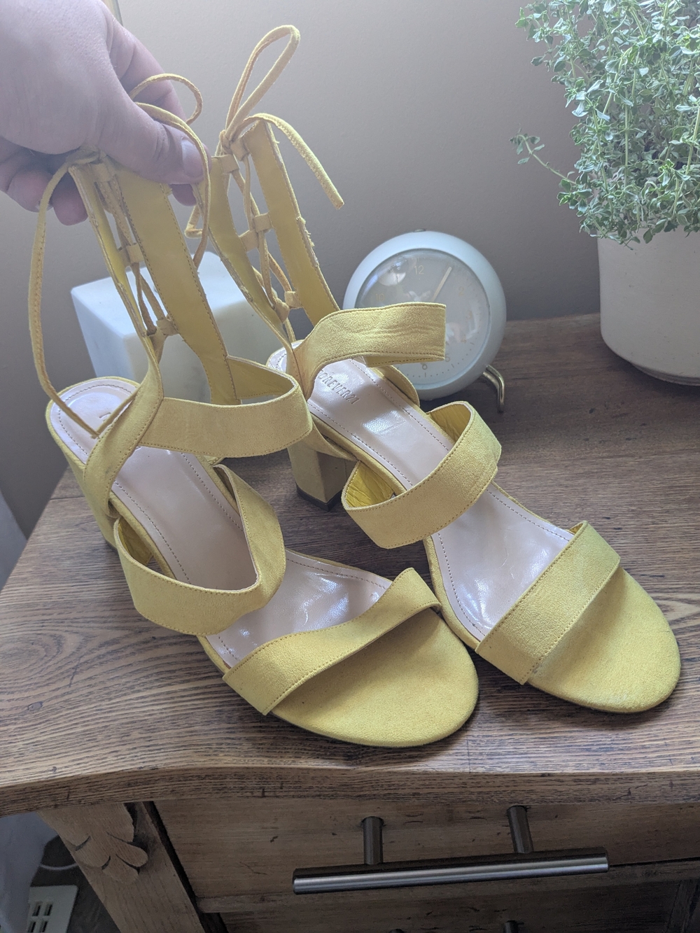 Forever 21 Yellow Strappy Block Heel Sandals